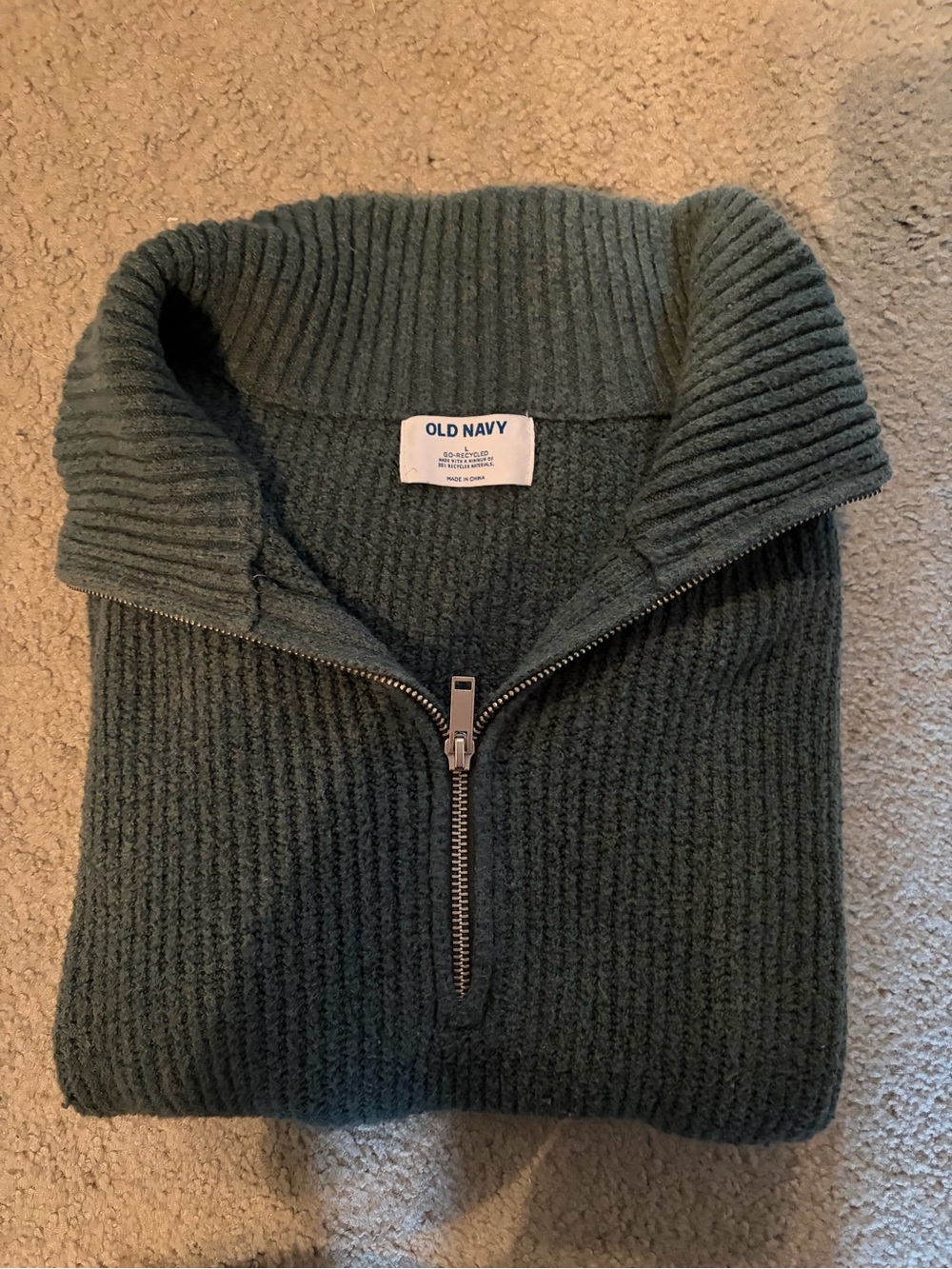 Old Navy woman’s Dark Green Ribbed Half-Zip Sweater